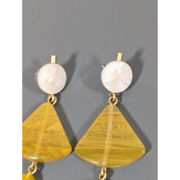 Boho Yellow Triangle Acrylic Stacked Dangle Earrings Long Pierced Statement - Picture 5 of 8